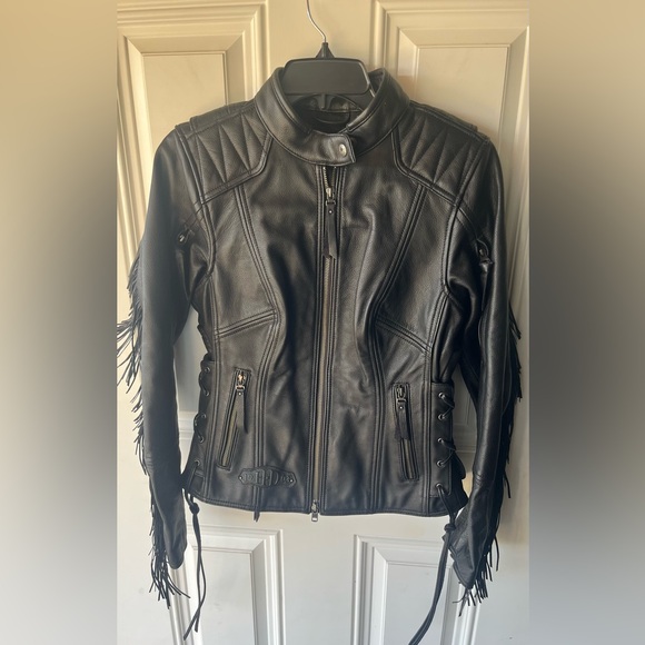 NEW Harley Davidson Boone Fringed Black Leather Jacket size small women’s biker - Picture 3 of 12